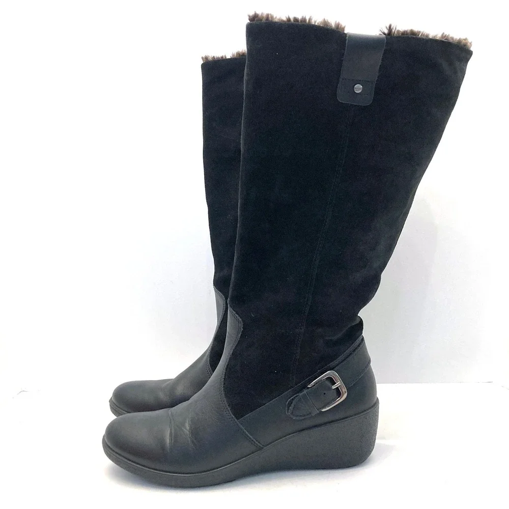 Hotter Suede Winter Boots Leather Faux Fur Felt Lined UK 6 US‎ Womens 8